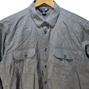 J.FERRAR SLIM FIT LONG TAB SLEEVE BUTTON UP GRAY CASUAL SHIRT MENS XL